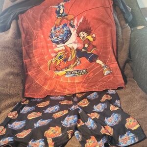 Beyblade Burst Kids Pajama Set - Red Top with Black Printed Shorts